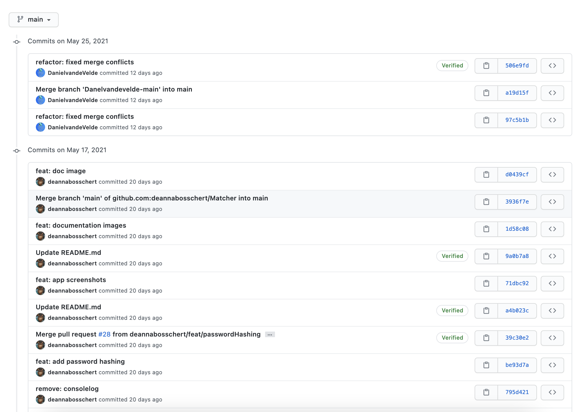 screenshot of our latest commits