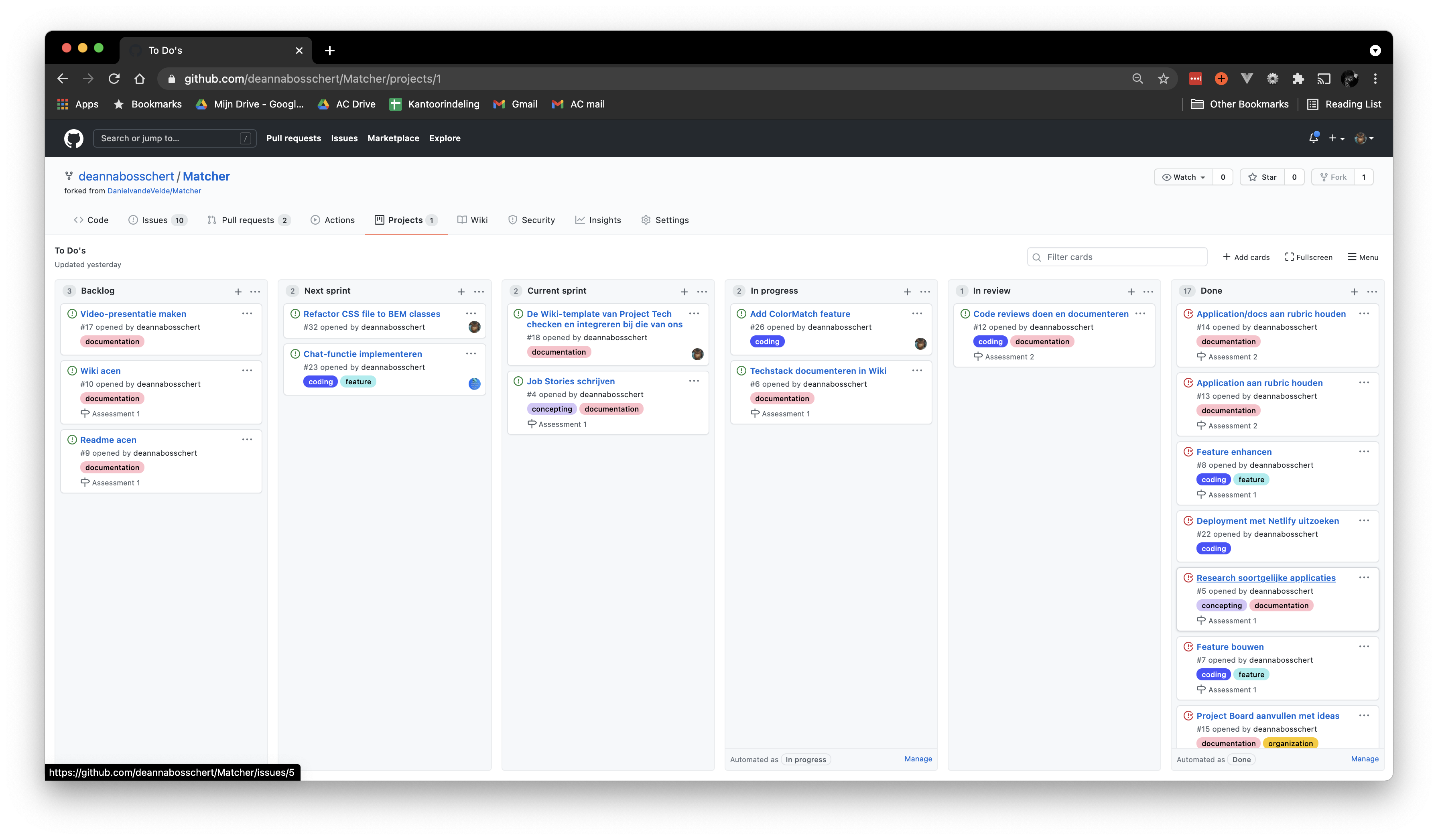 screenshot of our project board