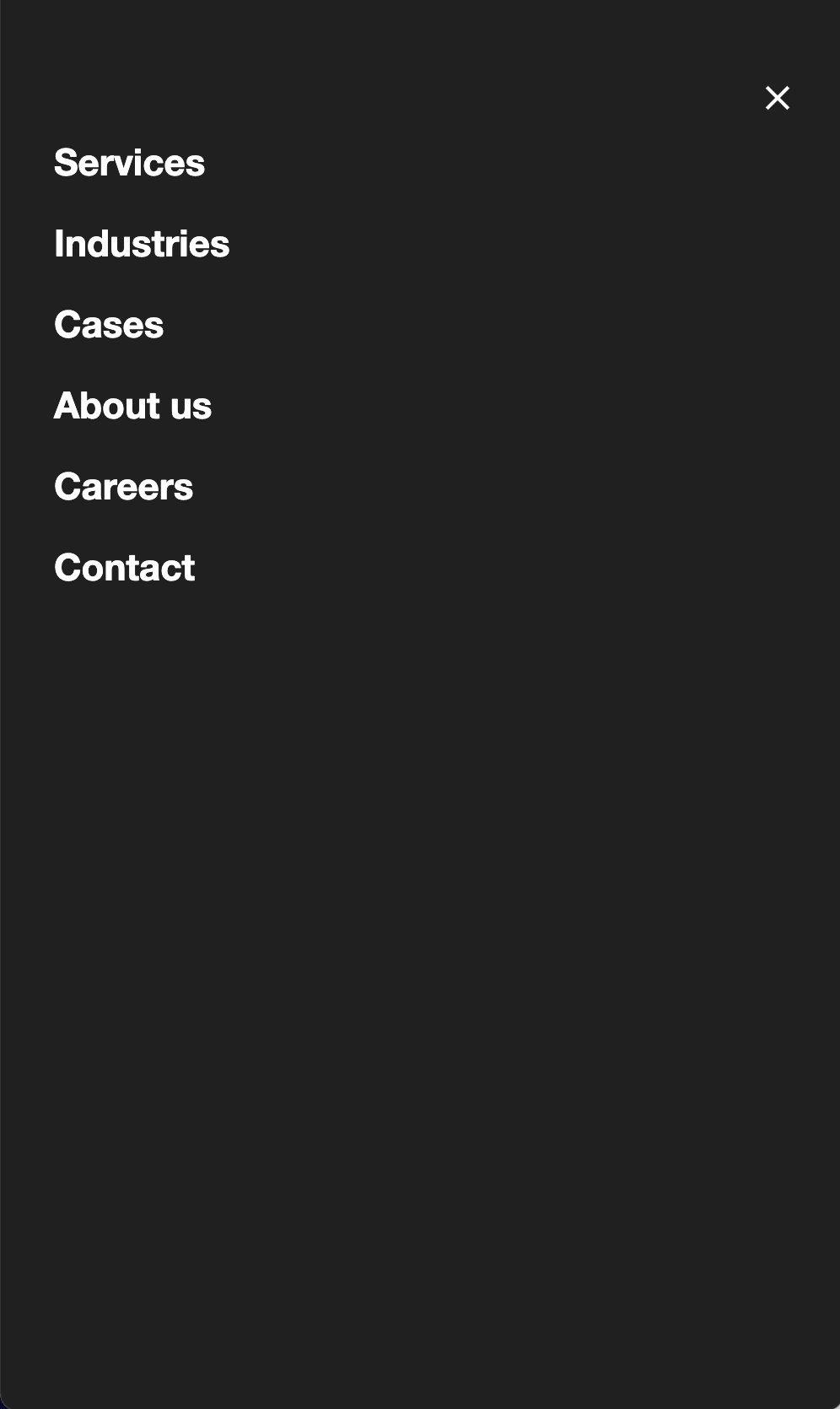 screenshot of the mobile hamburger menu