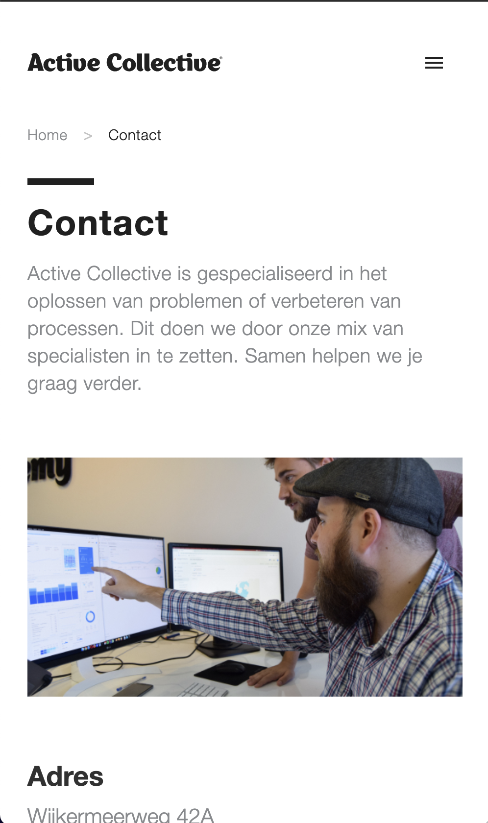 screenshot of the mobile page contact