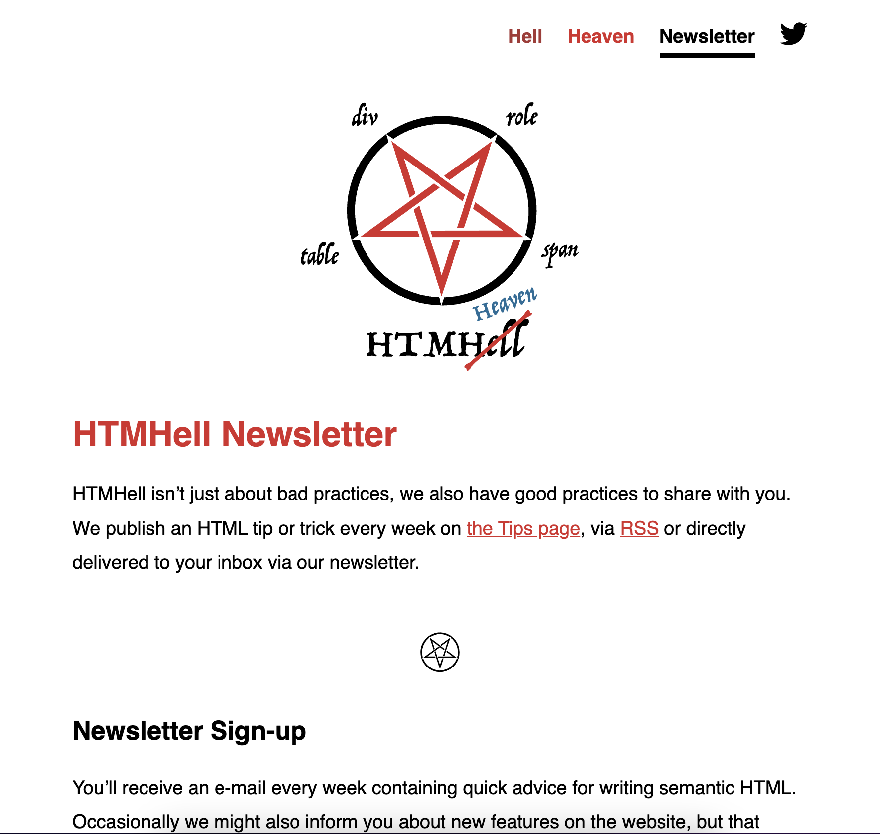 screenshot of the htmhell webpage